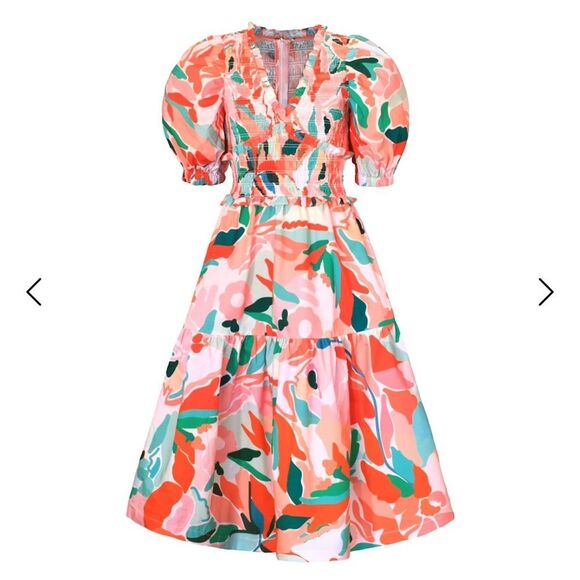 NWT Jessie Zhao Ramona Watermelon Smocked Midi
Dress Size 6 - Picture 1 of 12